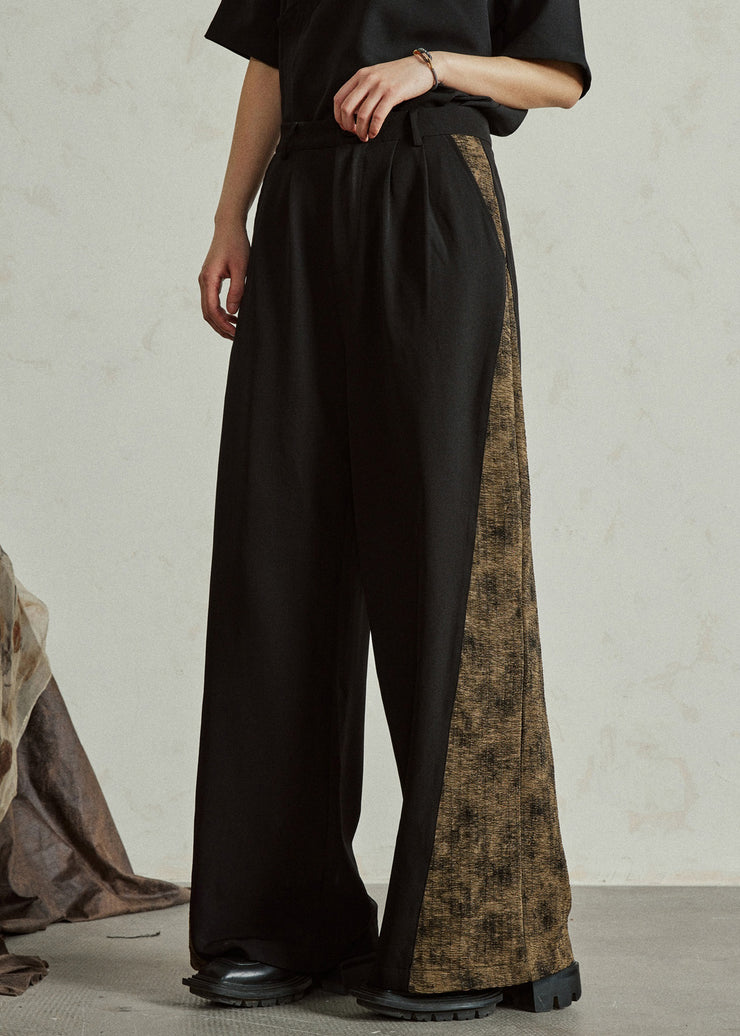 Fashion Colorblock Pockets Print High Waist Wide Leg Pants