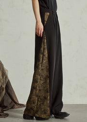 Fashion Colorblock Pockets Print High Waist Wide Leg Pants