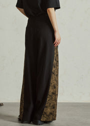 Fashion Colorblock Pockets Print High Waist Wide Leg Pants