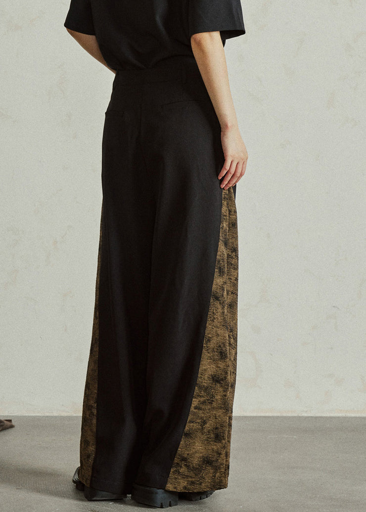 Fashion Colorblock Pockets Print High Waist Wide Leg Pants