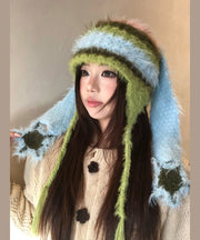 Fashion Colorblock Striped Fur Knit Bonnie Hat