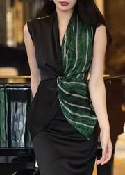 Fashion Colorblock V Neck Striped Patchwork Flattering Shirt Sleeveless