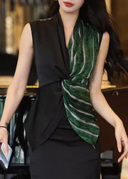 Fashion Colorblock V Neck Striped Patchwork Flattering Shirt Sleeveless