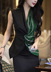 Fashion Colorblock V Neck Striped Patchwork Flattering Shirt Sleeveless