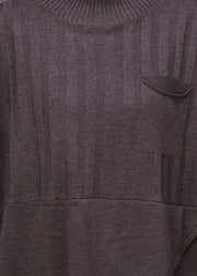 Fashion Dark Chocolate Colour Asymmetrical Knit Sweaters And Pants Two Piece Set Fall