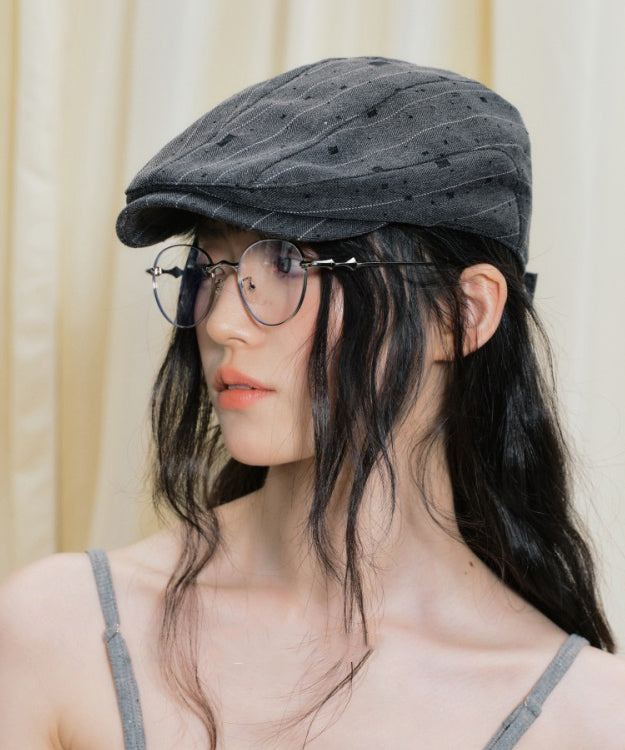 Fashion Dark Grey Striped Thin Breton Hat