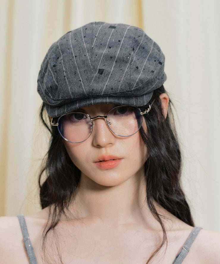 Fashion Dark Grey Striped Thin Breton Hat