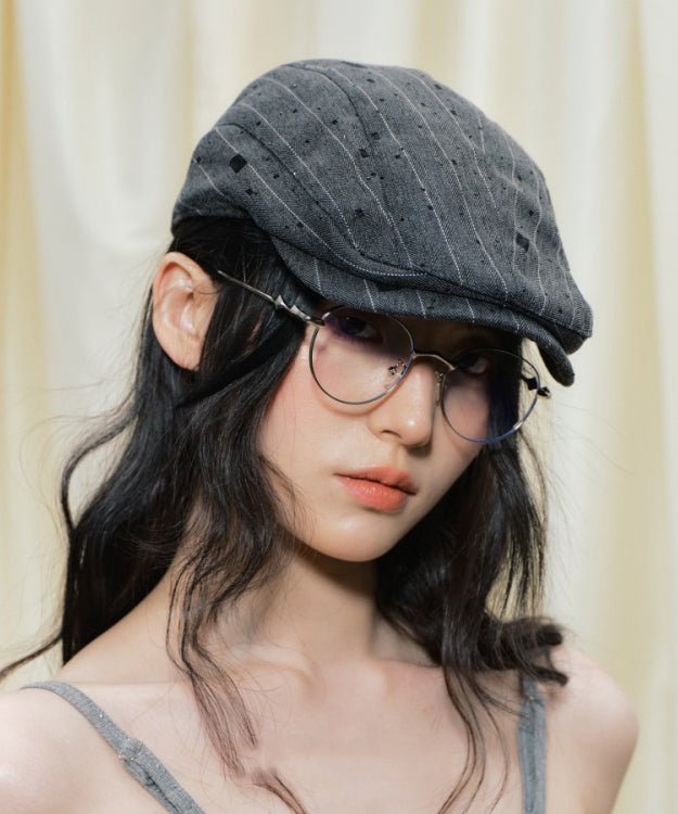 Fashion Dark Grey Striped Thin Breton Hat