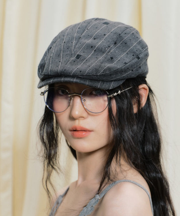 Fashion Dark Grey Striped Thin Breton Hat