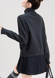 Fashion Dark Grey Zip Up High Neck Knit Sweaters Coat Fall