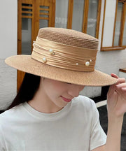 Fashion Fine Khaki Nail Bead Straw Woven Cloche Hat