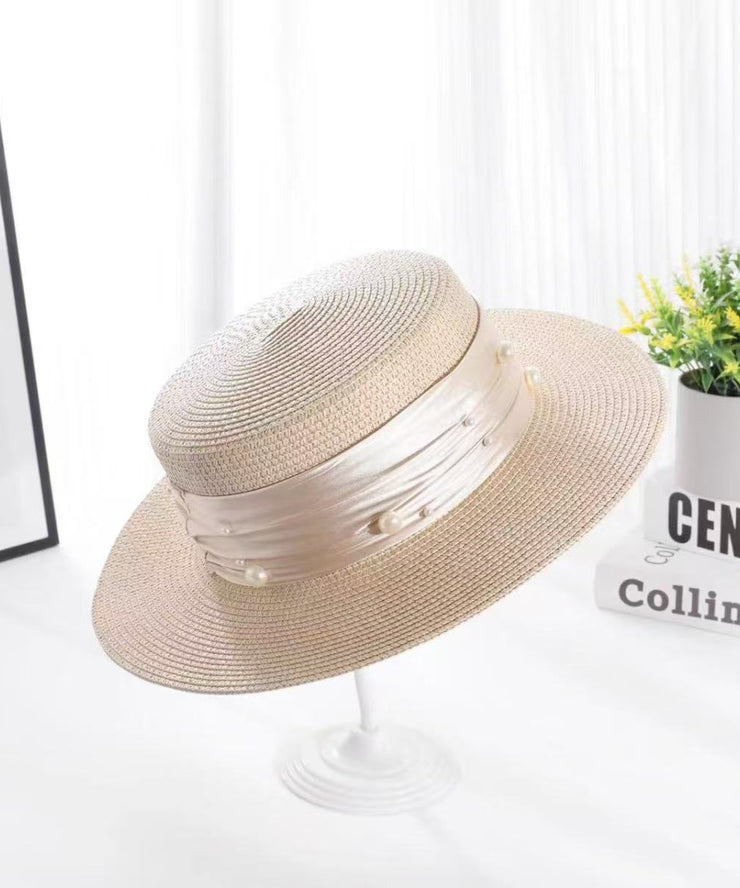 Fashion Fine Khaki Nail Bead Straw Woven Cloche Hat