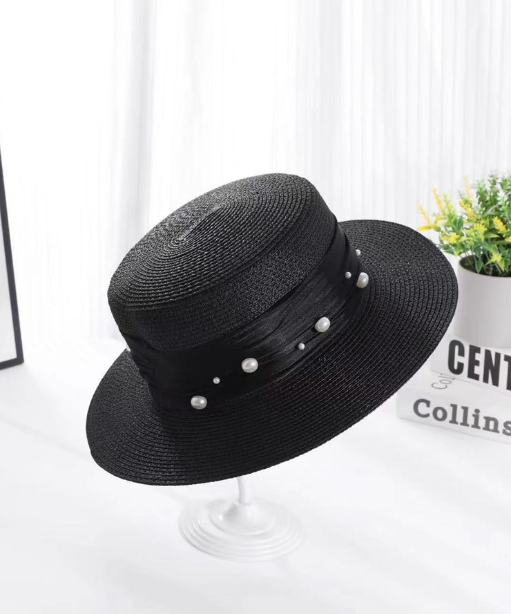 Fashion Fine Khaki Nail Bead Straw Woven Cloche Hat