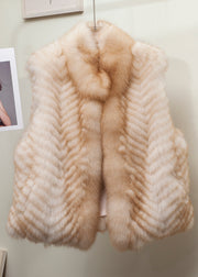 Fashion Gilded Stand Collar Leather And Fur Waistcoat Sleeveless