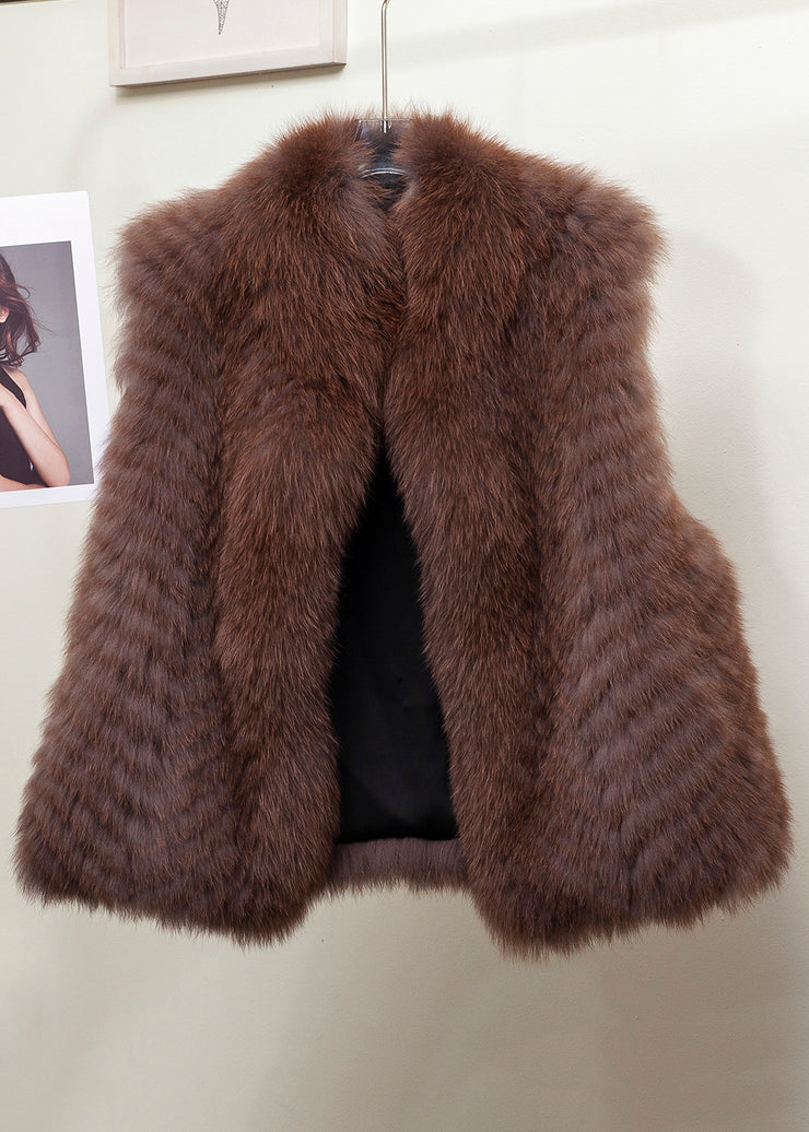 Fashion Gilded Stand Collar Leather And Fur Waistcoat Sleeveless