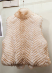 Fashion Gilded Stand Collar Leather And Fur Waistcoat Sleeveless