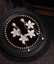 Fashion Gold Acrylic Alloy Zircon Pearl Floral Tassel Drop Earrings