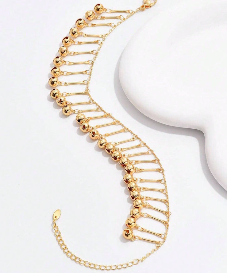 Fashion Gold Alloy Bell Hollow Out Tassel Anklets