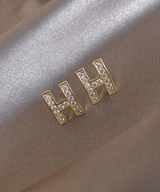 Fashion Gold Alloy Zircon H Graphic Stud Earrings