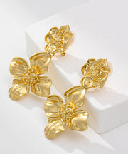 Fashion Gold Ancient Gold Floral Stud Earrings