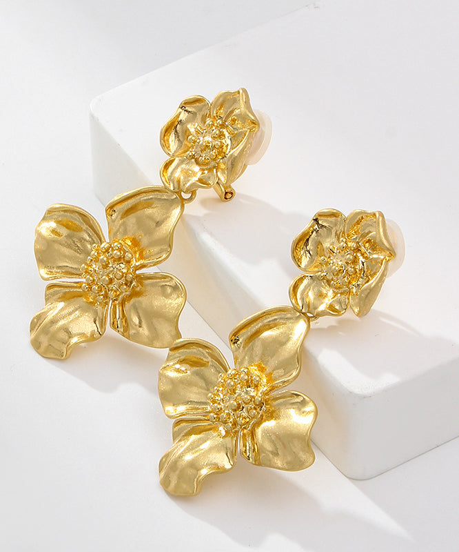 Fashion Gold Ancient Gold Floral Stud Earrings