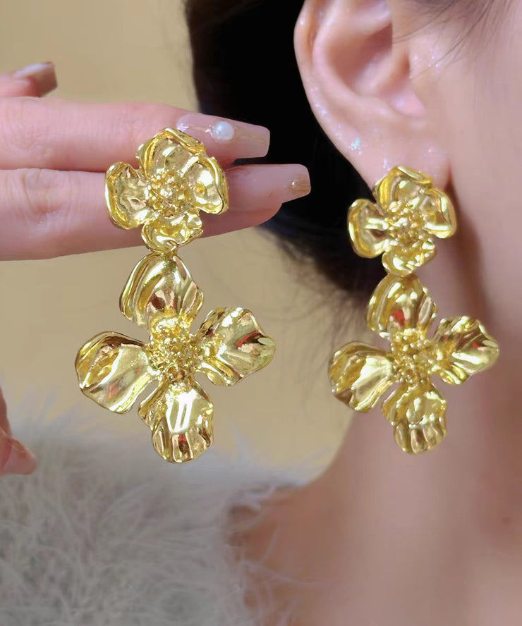 Fashion Gold Ancient Gold Floral Stud Earrings