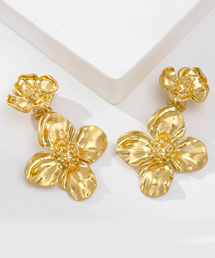 Fashion Gold Ancient Gold Floral Stud Earrings