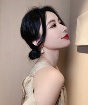 Fashion Gold Copper Alloy Pearl Fan-Shaped Drop Earrings