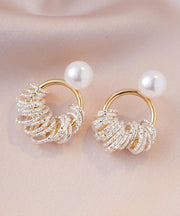 Fashion Gold Copper Alloy Pearl Hoop Earrings