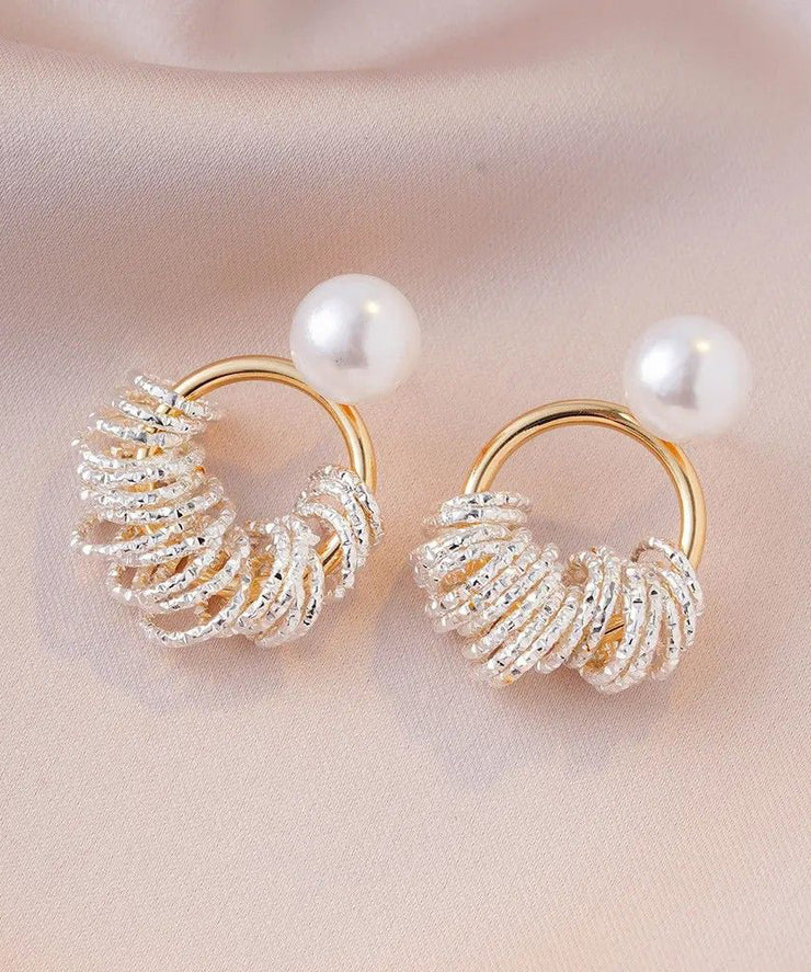 Fashion Gold Copper Alloy Pearl Hoop Earrings