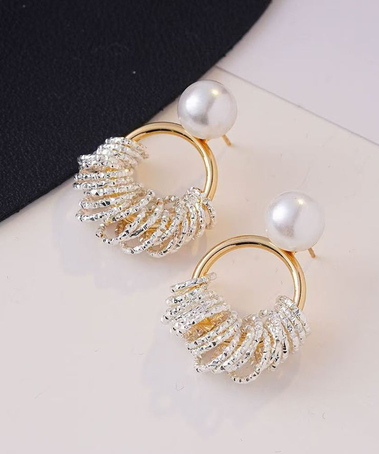 Fashion Gold Copper Alloy Pearl Hoop Earrings