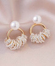 Fashion Gold Copper Alloy Pearl Hoop Earrings