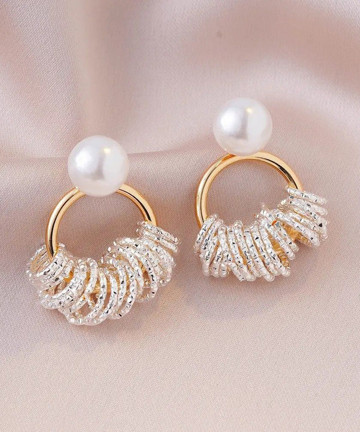 Fashion Gold Copper Alloy Pearl Hoop Earrings