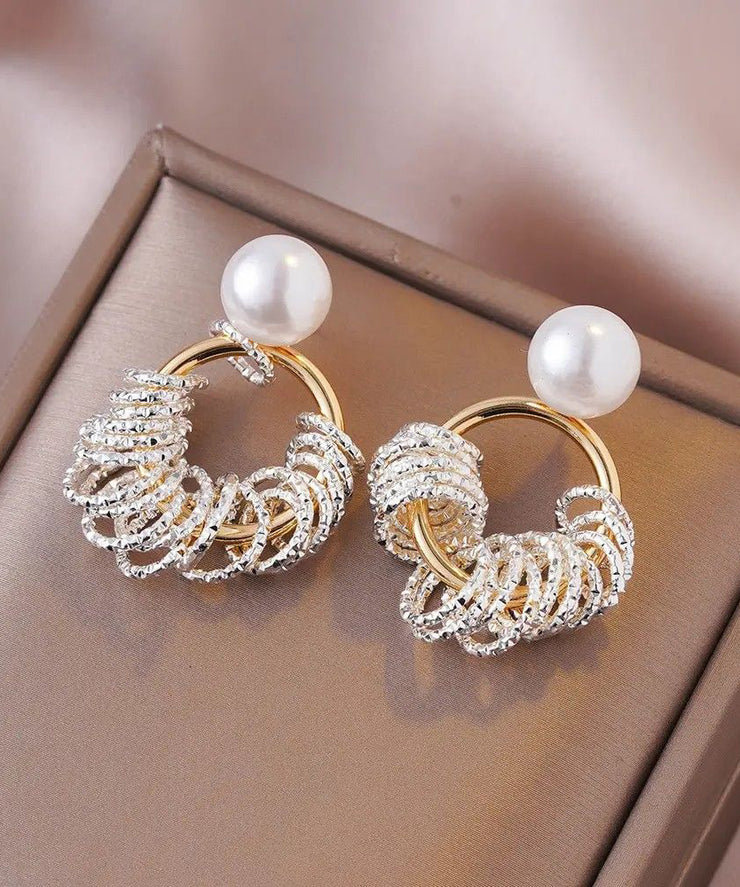 Fashion Gold Copper Alloy Pearl Hoop Earrings