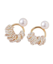 Fashion Gold Copper Alloy Pearl Hoop Earrings