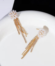 Fashion Gold Copper Alloy Zircon Pearl Tassel Drop Earrings