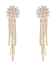 Fashion Gold Copper Alloy Zircon Pearl Tassel Drop Earrings