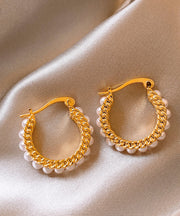 Fashion Gold Copper Overgild Pearl Hoop Earrings