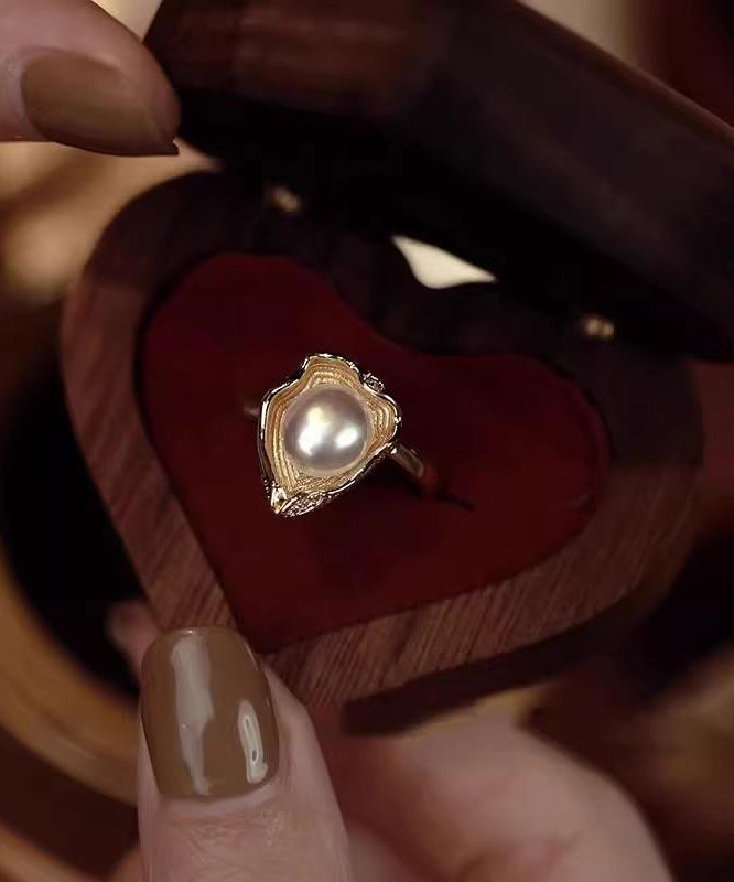 Fashion Gold Copper Overgild Pearl Rings