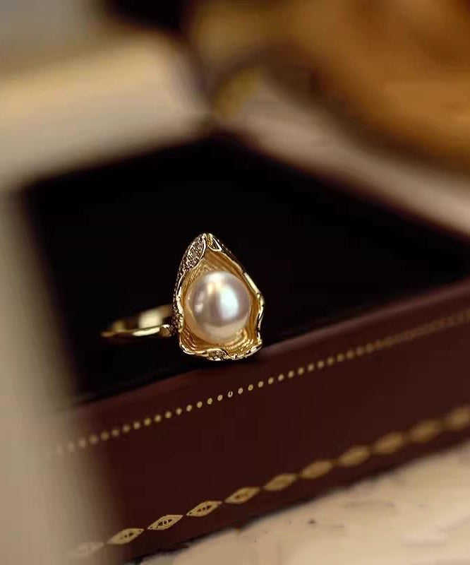 Fashion Gold Copper Overgild Pearl Rings