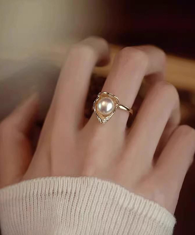 Fashion Gold Copper Overgild Pearl Rings