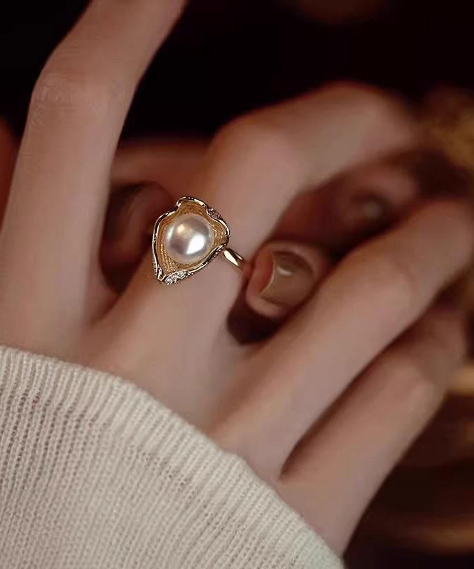 Fashion Gold Copper Overgild Pearl Rings