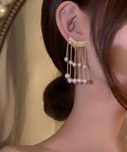 Fashion Gold Copper Overgild Pearl Tassel Drop Earrings