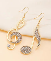 Fashion Gold Copper Overgild Zircon Asymmetrical Musical Note Drop Earrings