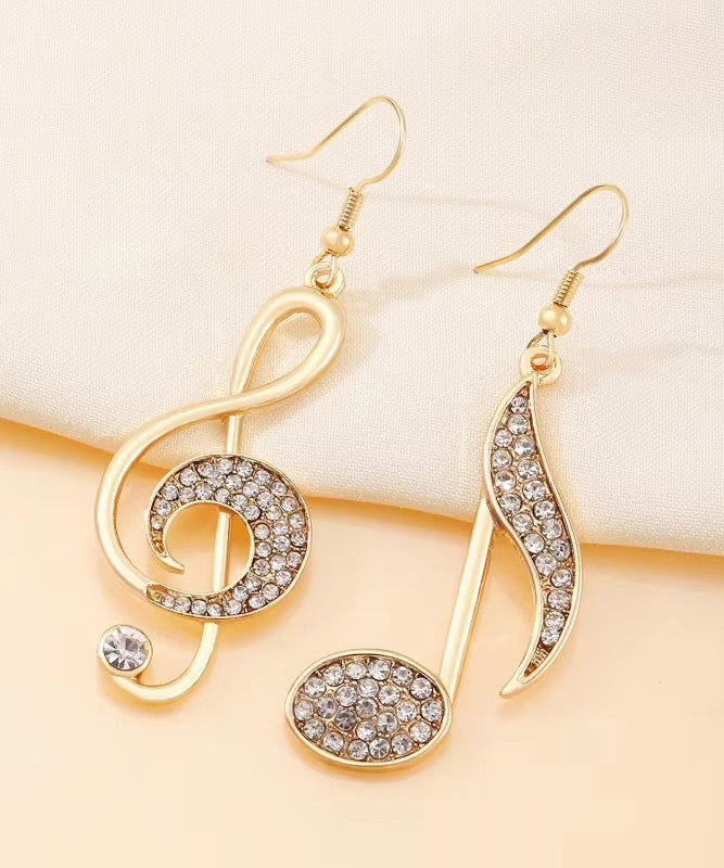 Fashion Gold Copper Overgild Zircon Asymmetrical Musical Note Drop Earrings