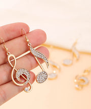 Fashion Gold Copper Overgild Zircon Asymmetrical Musical Note Drop Earrings