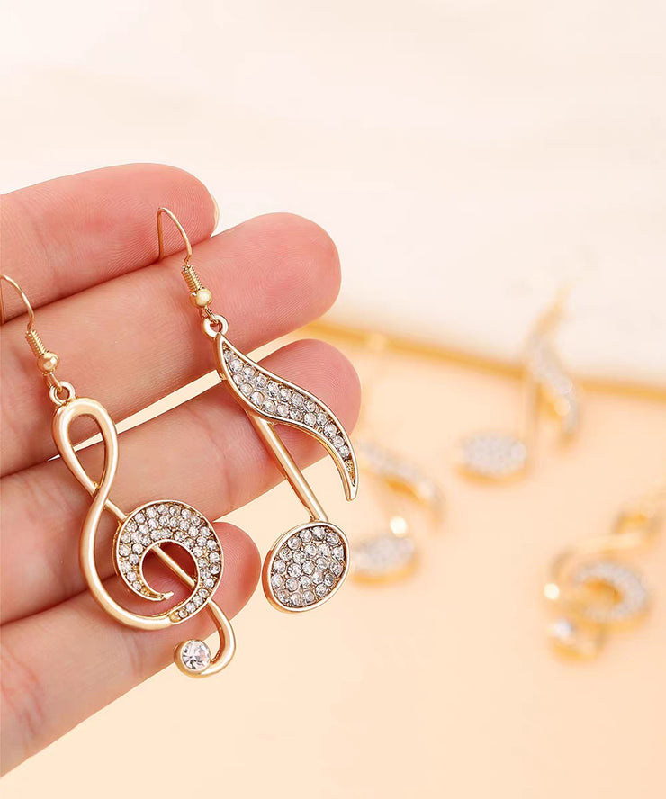 Fashion Gold Copper Overgild Zircon Asymmetrical Musical Note Drop Earrings