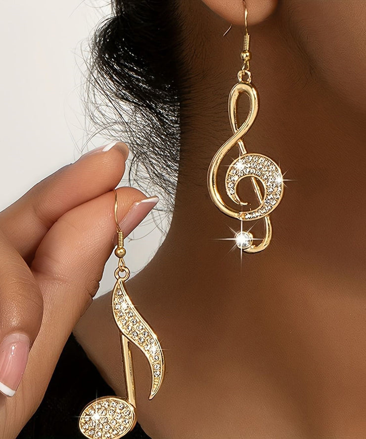 Fashion Gold Copper Overgild Zircon Asymmetrical Musical Note Drop Earrings