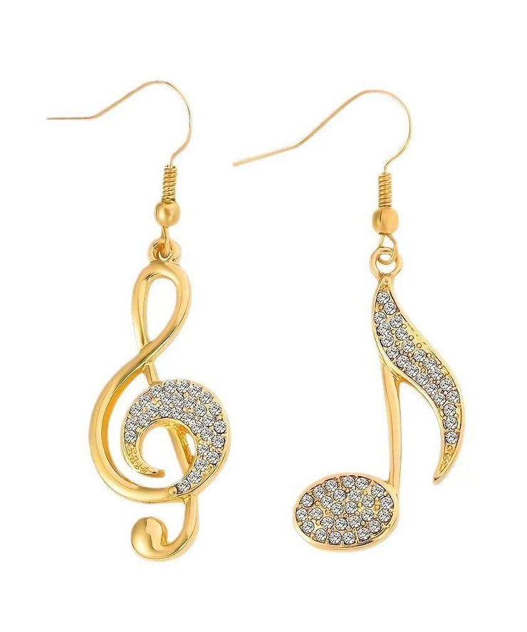 Fashion Gold Copper Overgild Zircon Asymmetrical Musical Note Drop Earrings