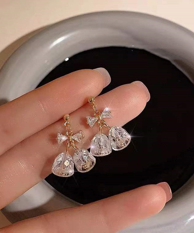 Fashion Gold Copper Overgild Zircon Bow Bell Drop Earrings